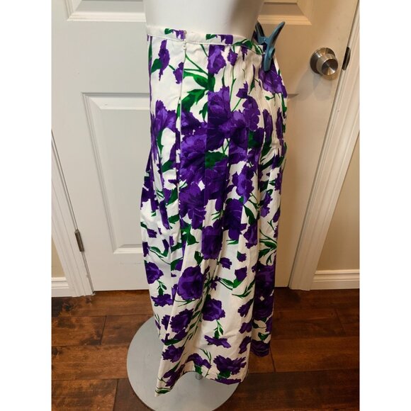 Samantha Sung White Purple Floral Carnation Pleated Zelda Skirt NWT $450 Size 8 - Picture 4 of 7